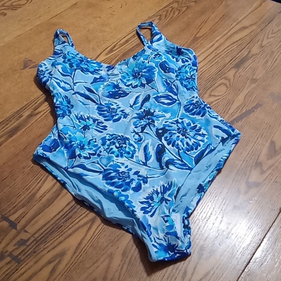 Andie Womens Bathing Suit LARGE Swimwear BAIA  FLORAL NEW Swim One Piece BLUE - Picture 6 of 7